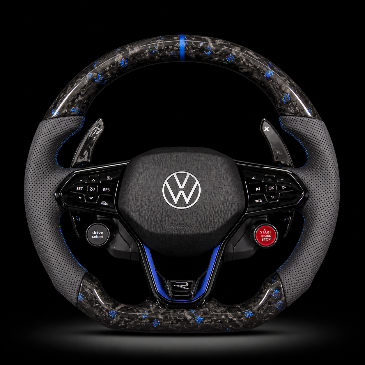 Volant Volkswagen R Carbone Forgé Bleu & Alcantara