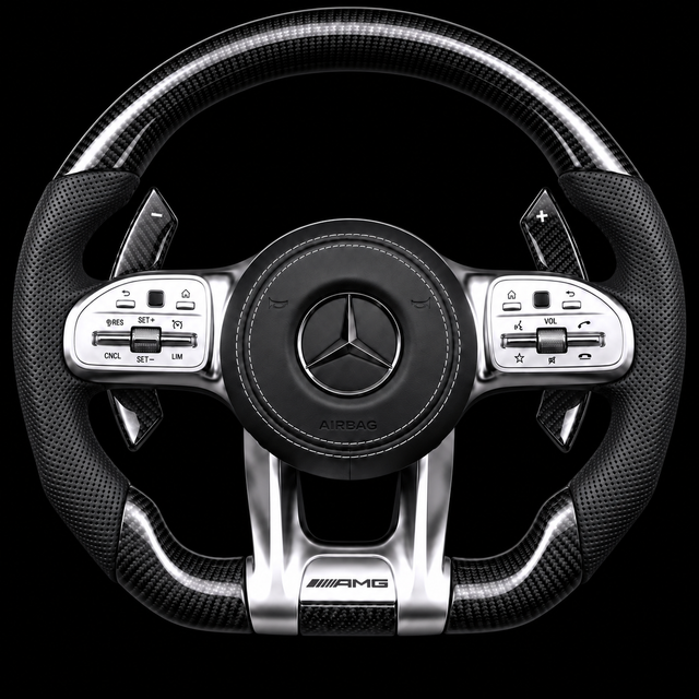 Volant Mercedes AMG Carbone Noir & Cuir Perforé