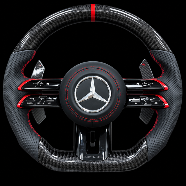 Volant Mercedes AMG Carbone Noir – Inserts Rouges