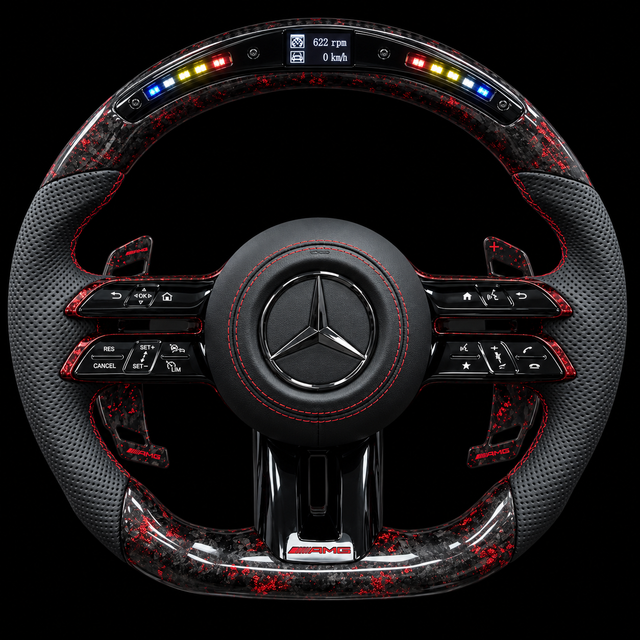 Volant Mercedes AMG Carbone Forgé Rouge avec LED Intégrées
