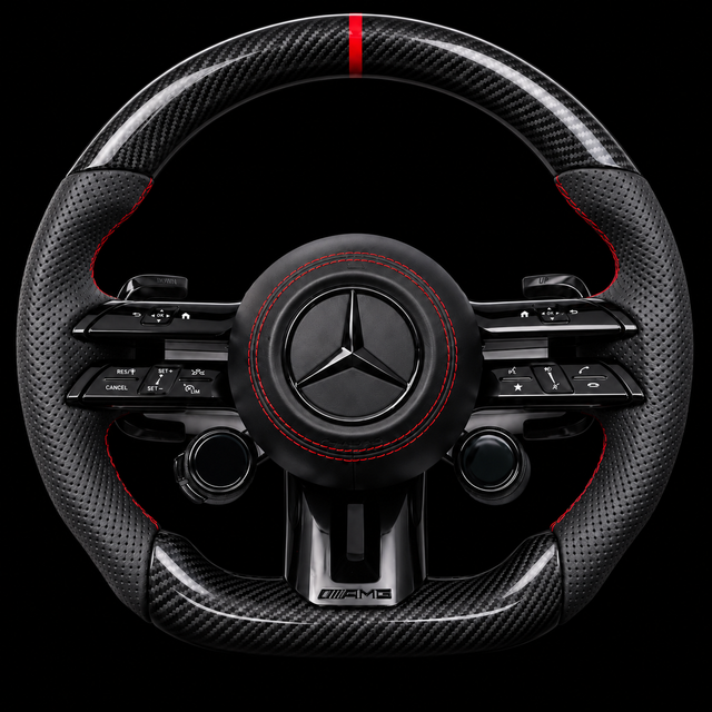 Volant Mercedes AMG Carbone Noir – Finitions Rouges